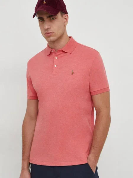 Тениска с яка Polo Ralph Lauren розово с изчистен дизайн