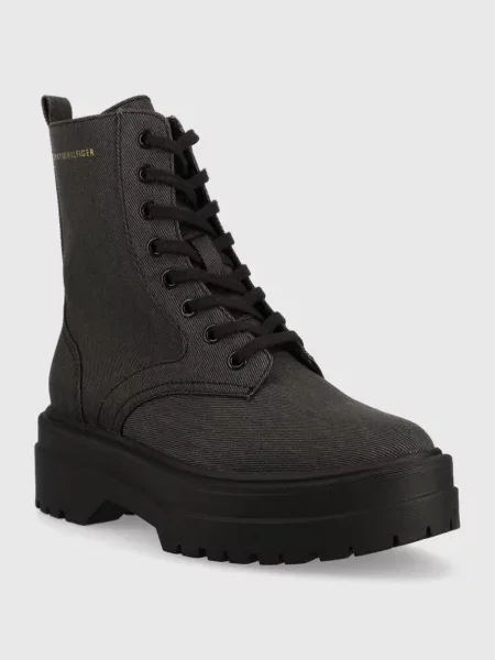 Tommy Hilfiger workery FEMININE ESSENTIAL CANVAS szary na platformie czarne