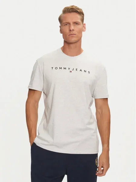 Tommy Jeans Póló Linear Logo szürke