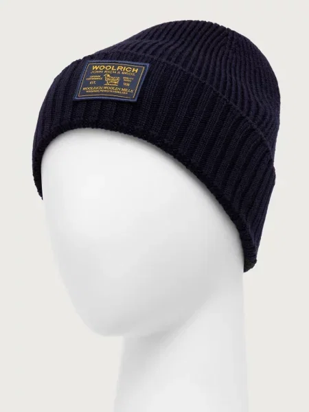 Czapka zimowa Woolrich Legacy Patch Beanie melton blue czarna
