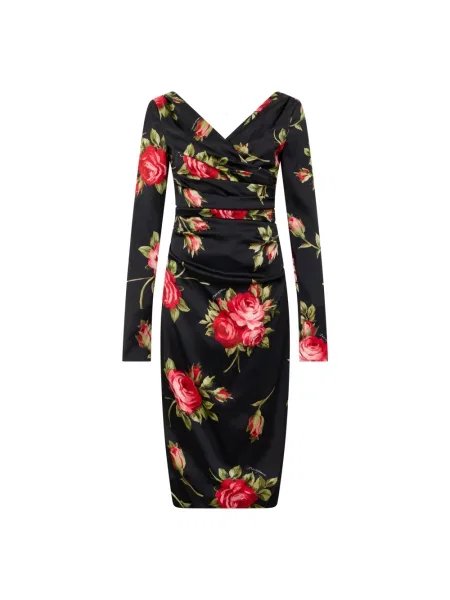 Sukienka midi Dolce And Gabbana w kwiatki czarna