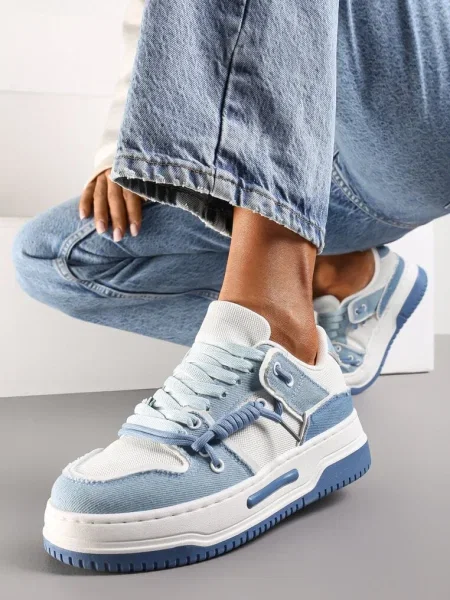 Sneakers albaștri cu platformă și șireturi decorative Aqara albastru
