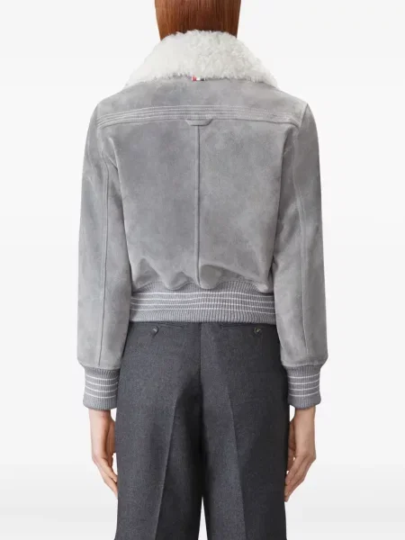 Geacă Thom Browne din piele de căprioară gri