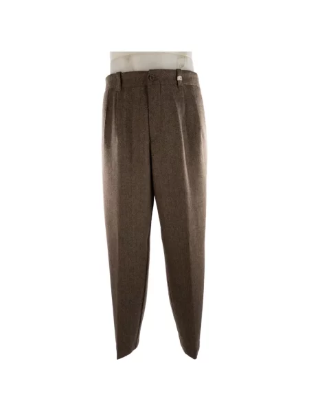 Pantaloni Myths cu model herringbone maro