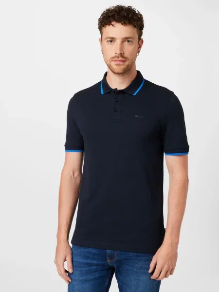 BOSS Black Tricou Parlay albastru / bleumarin