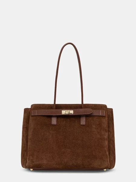 Answear.LAB geanta de mana din piele intoarsa maro