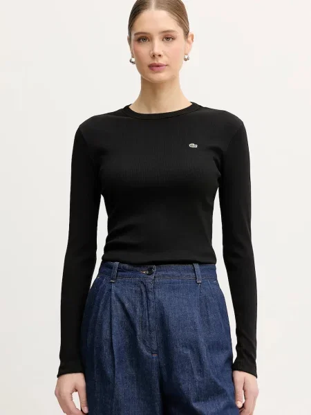 Lacoste Koszulka Z Długim Rękawem Prążkowana czarna