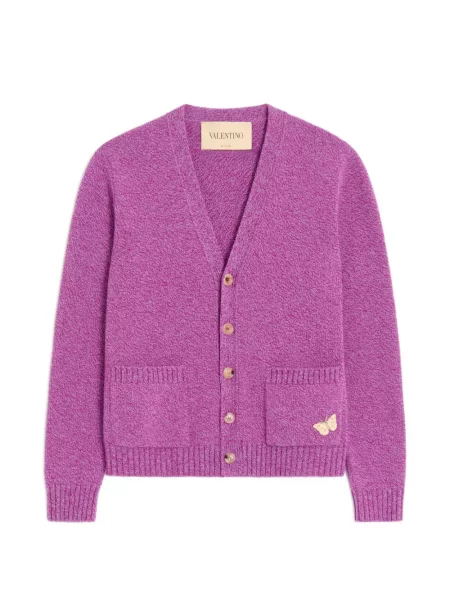 Cardigan Valentino Garavani cu broderie de lână violet