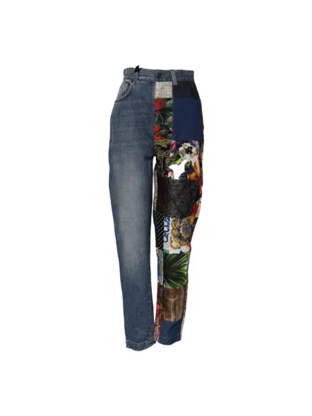 Talia jeansy Dolce And Gabbana z wysoką talią z bursztynem niebieskie