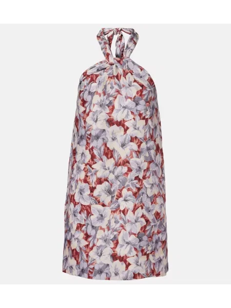 Lanena haljina Posse s cvjetnim printom ular vrat