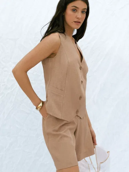 Жилет Seventeen льон/бавовна бежевий