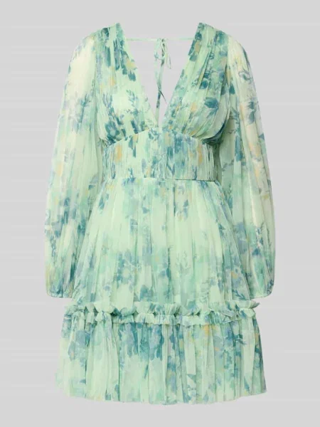 Sukienka koktajlowa z tiulu z dekoltem w serek Lace & Beads zielona