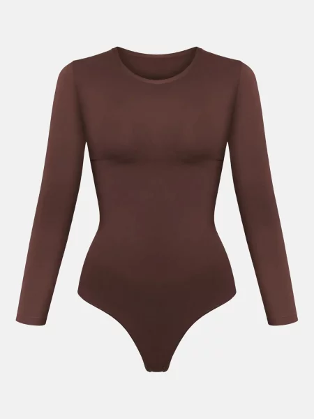 Cfab Alakformáló body Clean Longsleeve Crewneck Sculpting Bodysuit with String' barna
