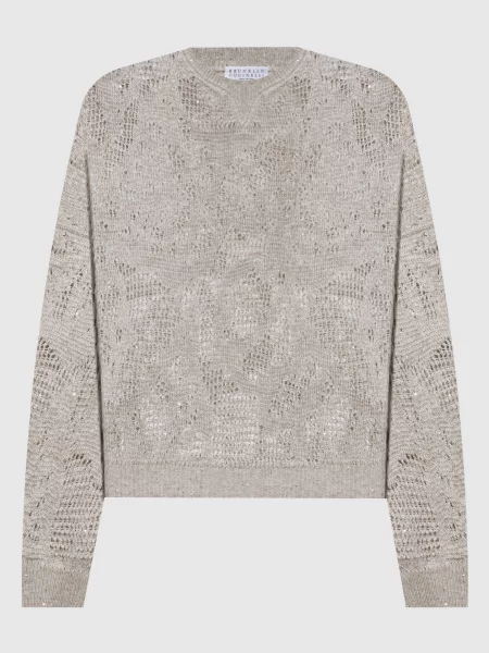 Ажурний джемпер з паєтками Brunello Cucinelli бежевий