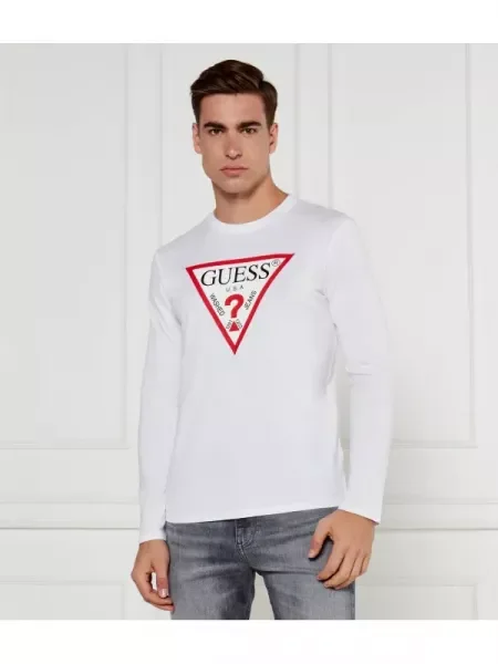 Hosszú ujjú hosszú hosszú ujjú póló Guess autogrammal fehér