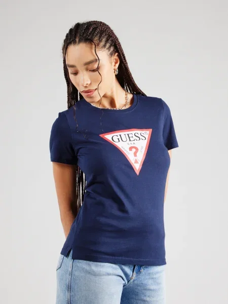 Guess Tricou Bleumarin alb