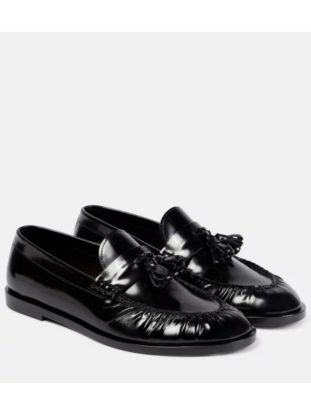 Pantofi loafer The Row din piele de lac negru