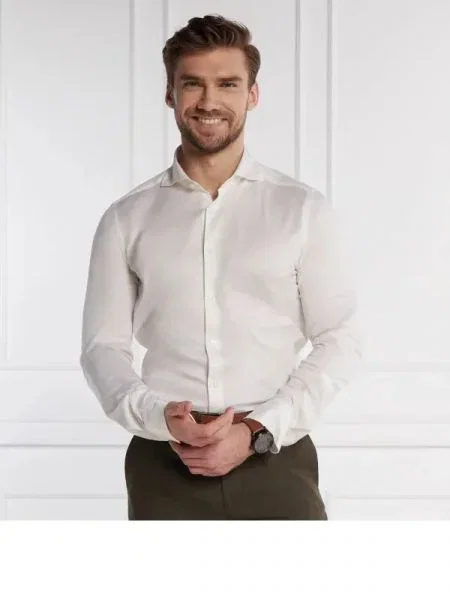 Windsor Cămașă Laze cu adaos de mătase alb