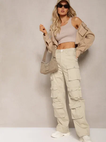 Pantaloni chino deschis din cu talie înaltă Arcara bej