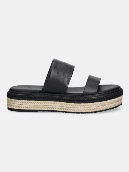 Usnjeni natikači Calvin Klein FLATFORM WEDGE SLIDE HE črna