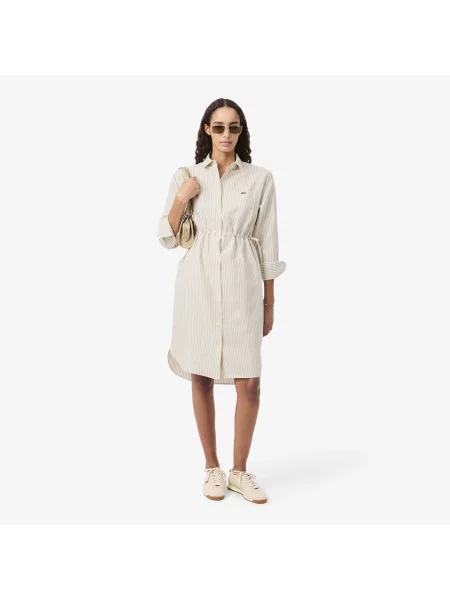 Lacoste Sukienka Koszulowa Oversize Z Mieszanki Lnu beżowa