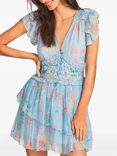 Rochie midi Loveshackfancy până la genunchi de costum albastru