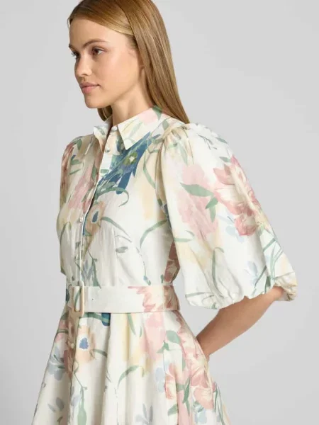 Sukienka midi z mieszanki lnu z kwiatowym nadrukiem allover Ted Baker