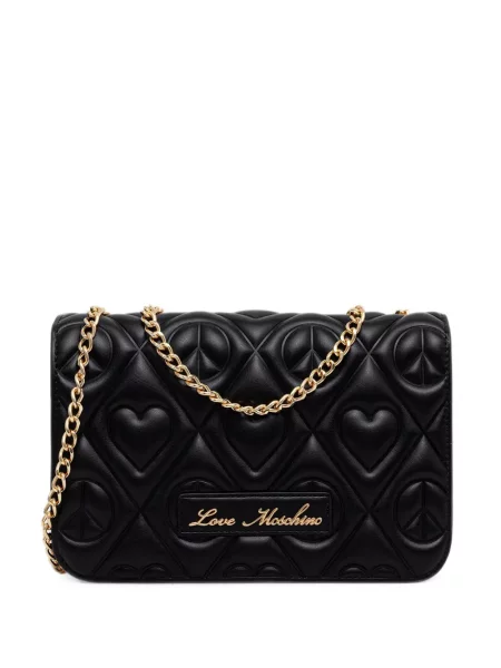 Matlasat geantă Love Moschino cu motiv cu inimi negru