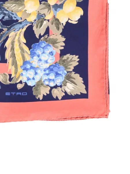 Fular Etro de mătase cu model floral albastru