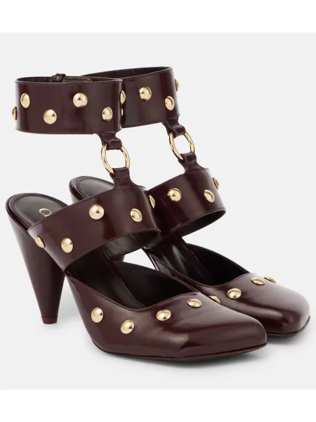 Pantofi cu toc Chloé din piele cu tepi violet