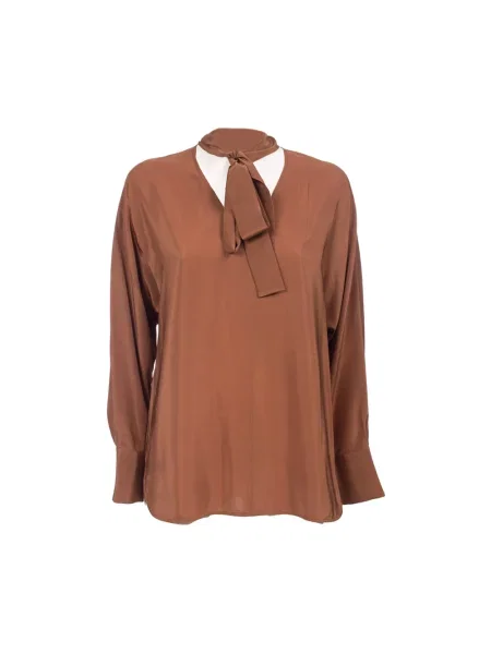 Bluzka Max Mara Studio z krepy brązowa