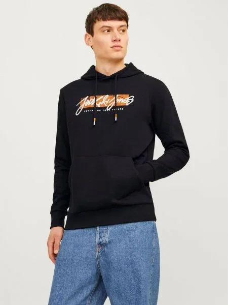 JACK & JONES Mikina JJTiley mandarínková / čierna / biela