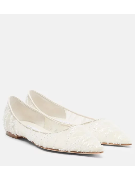 Baleríny Jimmy Choo so sieťovinou biela