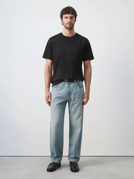 Koszulka regular fit g/m² Mężczyzna XXL MANGO MAN czarny
