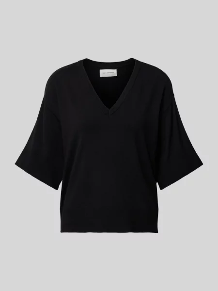 T-shirt z czystej z dekoltem w serek model ‘Eslina’ Msch Copenhagen czarna