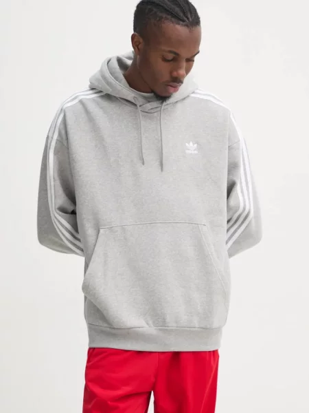 Суичър с качулка Adidas с качулка с апликация сиво