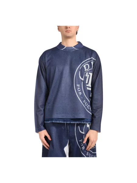 Długa szkolenie koszulka Diesel z długim rękawem niebieska