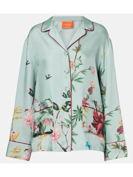 Cămașă La Doublej de mătase cu imagine albastru