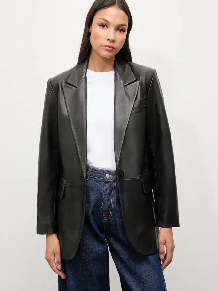 Шкіряний піджак Answear.LAB однобортний однотонний чорний
