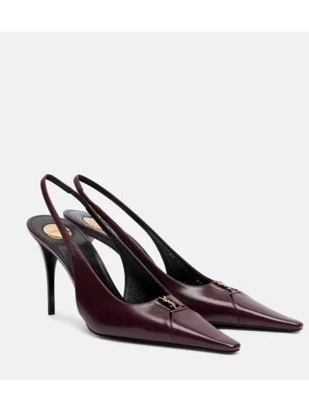 Pantofi cu toc Saint Laurent din piele slingback bordo