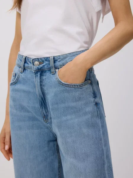 Reserved Джинси широкого крою з домішкою льону синій