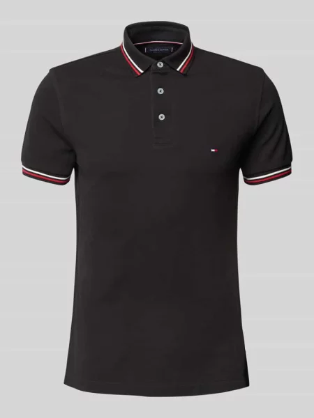 Koszulka polo o kroju slim fit z wyhaftowanym logo Tommy Hilfiger czarna