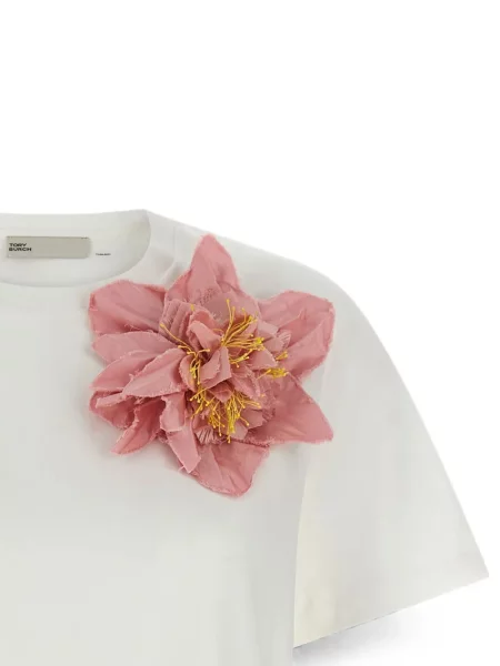 Virágos aplikált póló Tory Burch fehér