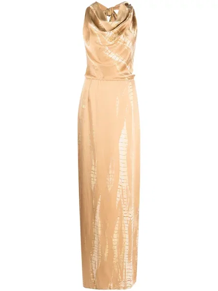 Jedwabna maksi sukienka maxi Voz garniturowa brązowa