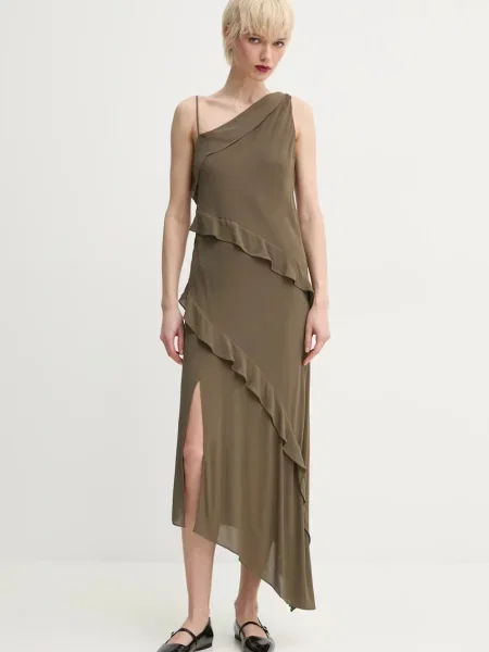 Samsoe Samsoe rochie SAMOENA maxi evazati verde