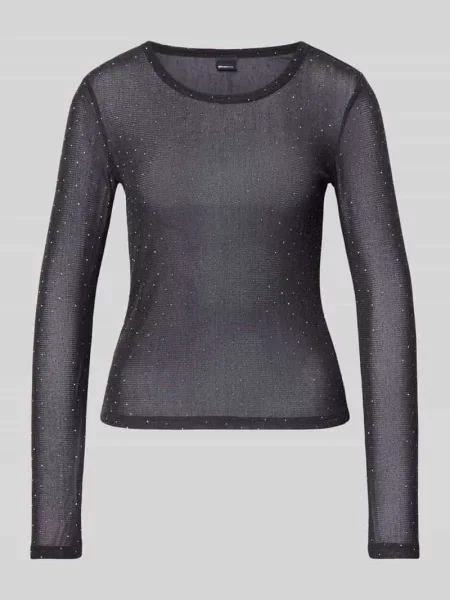 Bluzka z długim rękawem o kroju slim fit z obszyciem kamieniami stras Gina Tricot czarna