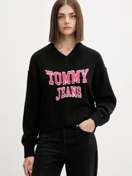 Tommy Jeans pulover din amestec de lână negru
