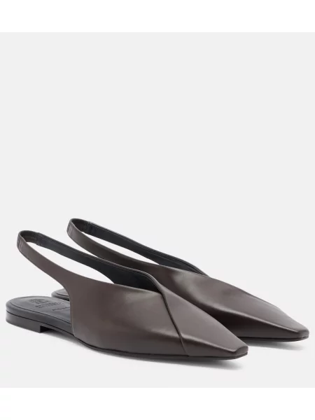 Balerini Brunello Cucinelli din piele slingback maro