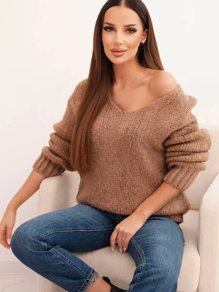 Pulover Kesi Włoski de lână cu decolteu în V albastru