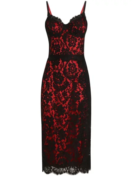 Rochie midi Dolce & Gabbana cu model floral din dantelă până la genunchi negru